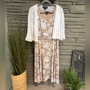 Perceptions Cream and Tan Floral Sundress with Sheer Cardigan sz M